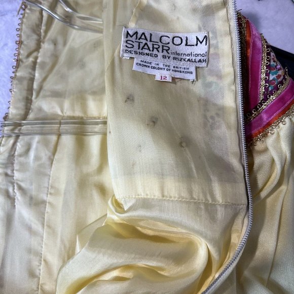 Vintage Malcolm Star Rizkallah Maxi Dress With Rhinestone Beading Size 12 Yellow - Picture 13 of 16
